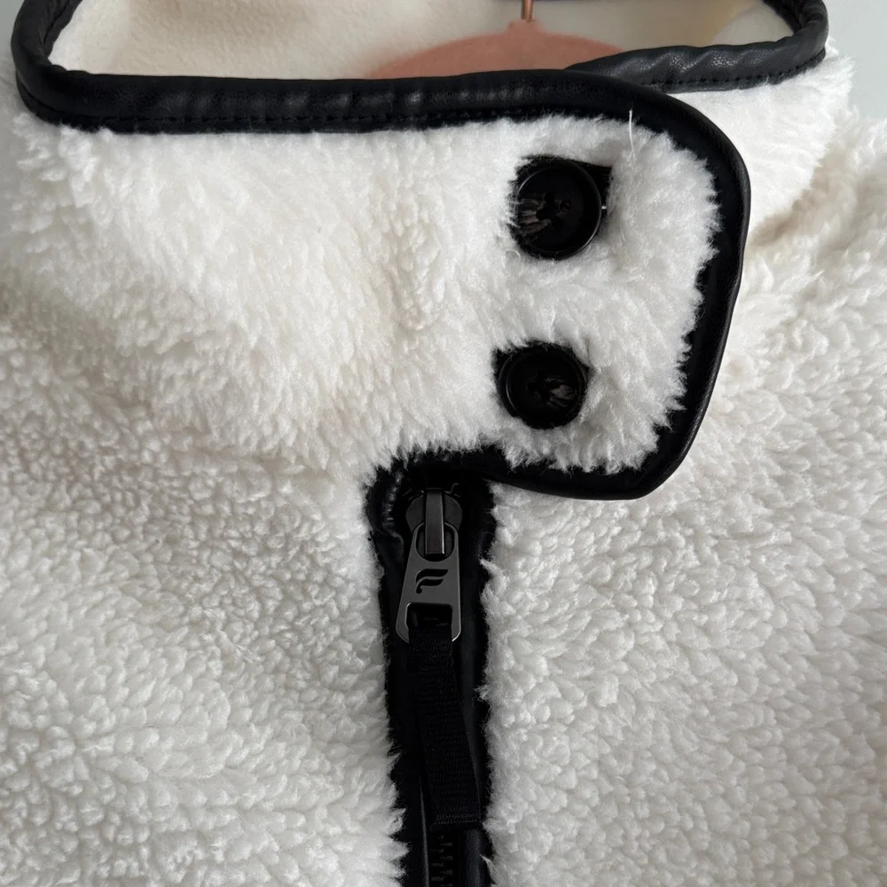 Fabletics Cream Sherpa Jacket with Black Piping - Picture 6 of 7